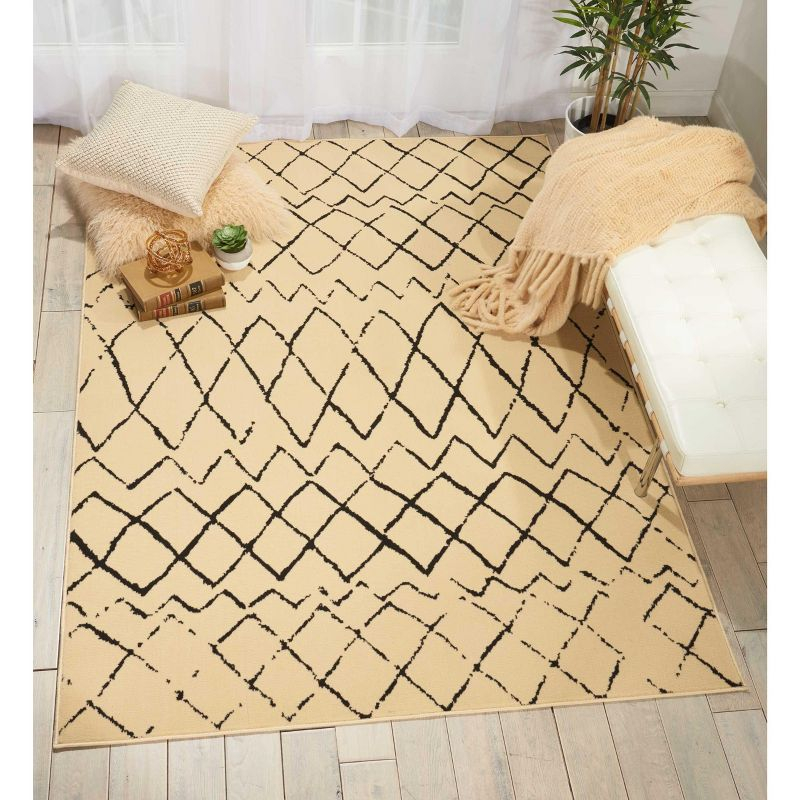 Nourison Grafix Cream Black Area Rug GRF04 5'3"X7'3"