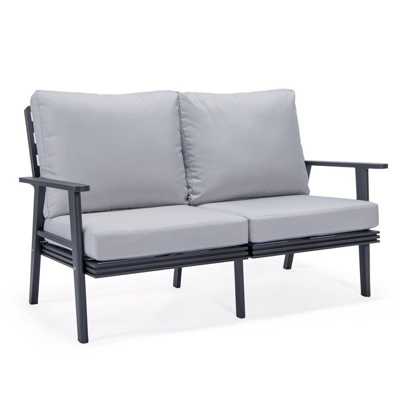 Leisuremod Walbrooke Modern Polyester Loveseat with Black Aluminum Frame and Removable Cushions (Light Grey)