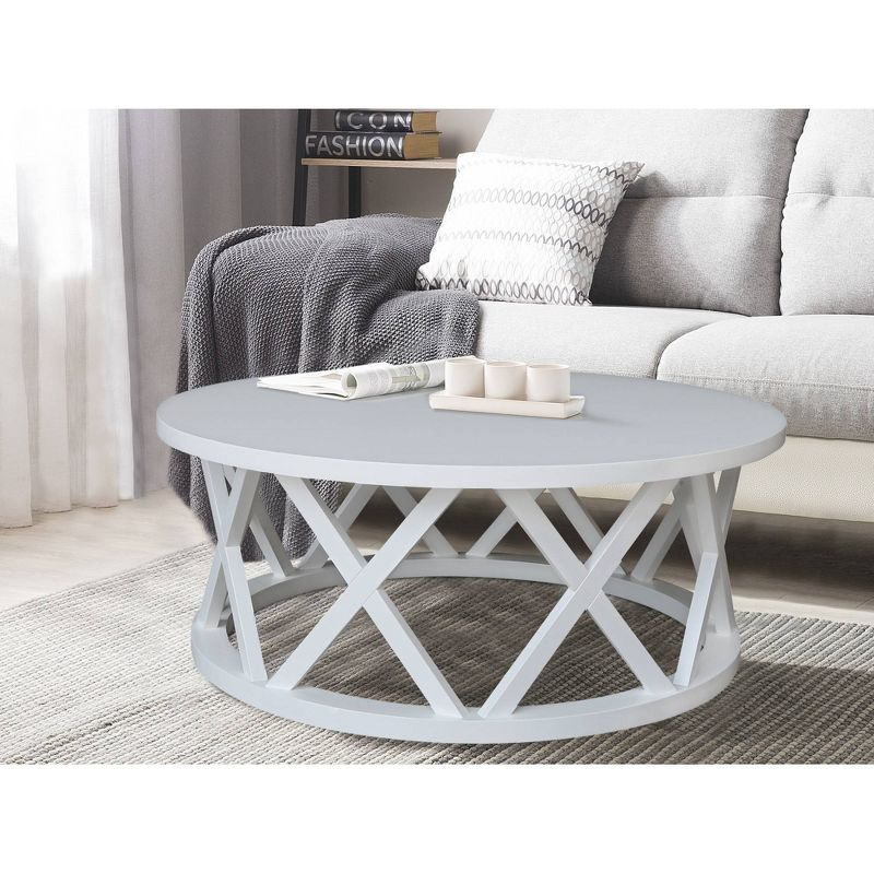 40" Ceylon Round Coffee Table White - International Concepts: Solid Wood, Parawood Material, 18" Height