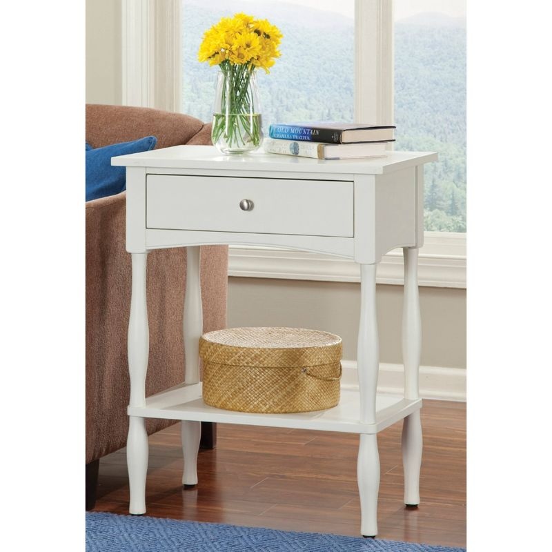 End Table Hardwood Ivory with Drawer & Shelf - Alaterre Furniture: Cottage Style, Turned Legs