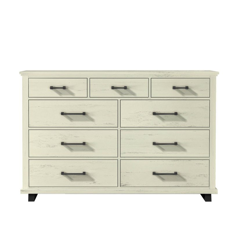64" Dresser with 9 Drawers Cut Off-White - Festivo: Modern Farmhouse Style, Iron Leg Support, MDF Construction