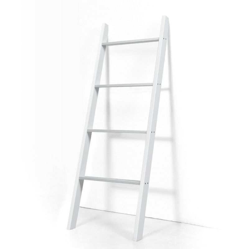 Costway Wall Leaning Blanket Ladder Wood Decorative Quilt Blankets Holder Rack White
