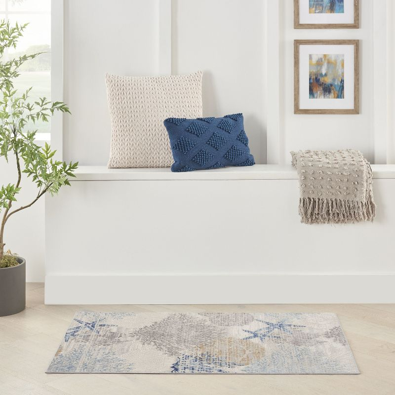 Nourison Pompeii Nautical Indoor Rug Ivory Grey Blue 2' x 3'