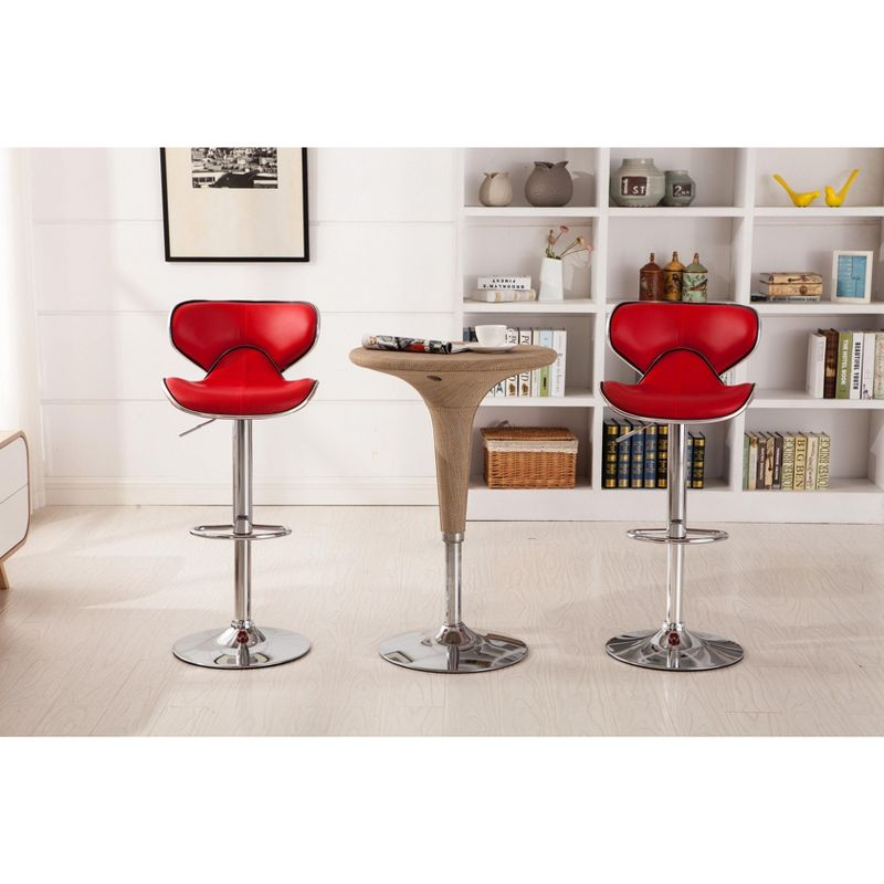 Roundhill Furniture Masaccio Faux Leather Airlift Adjustable Swivel Barstool, Red, Set of 2