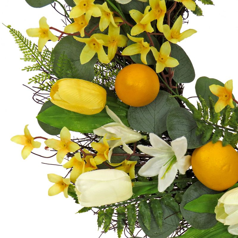 22" Artificial Lemons and Tulips Woven Branch Base Wreath - National Tree Company