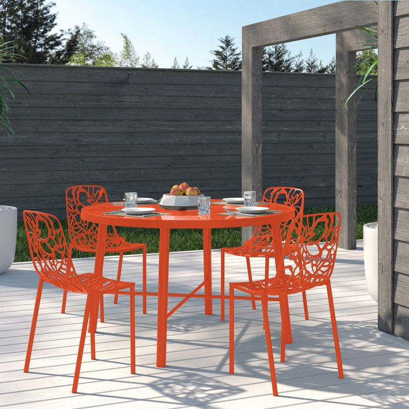 LeisureMod Devon Modern Aluminum Outdoor Stackable Dining Chair Set of 4, Orange