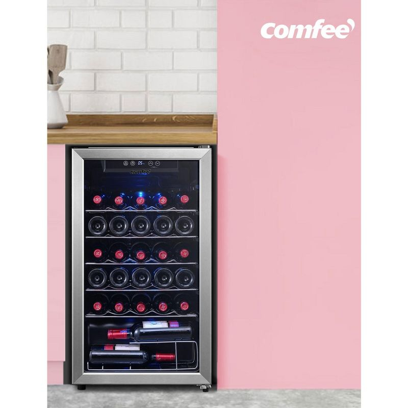 Comfee 18.9-in. 29-Bottle Freestanding Indoor Wine Cooler, Stainless Steel