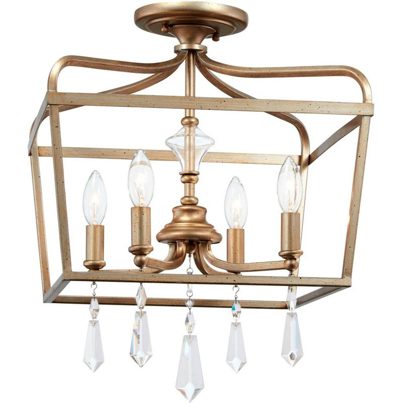 Minka Lavery Aged Brio Gold Pendant Chandelier 14 1/4" Wide French Clear Crystal 4-Light Fixture for Dining Room House Kitchen