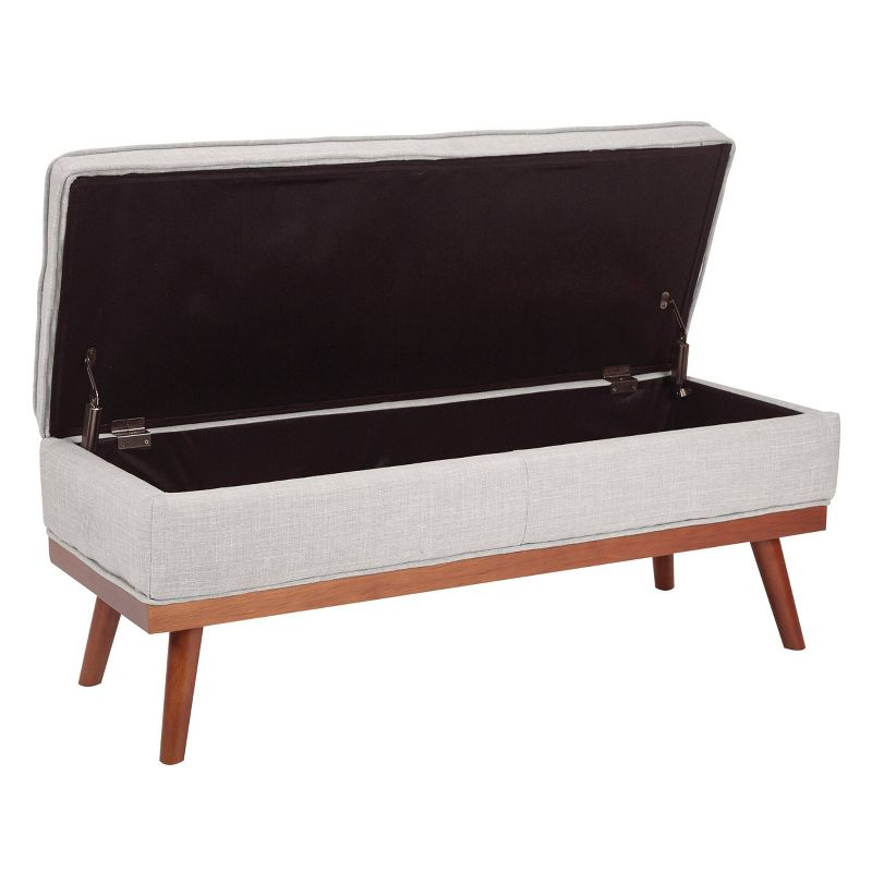 Katheryn Storage Bench Fog - OSP Home Furnishings: Upholstered Ottoman, Mid-Century Modern, Plywood Frame
