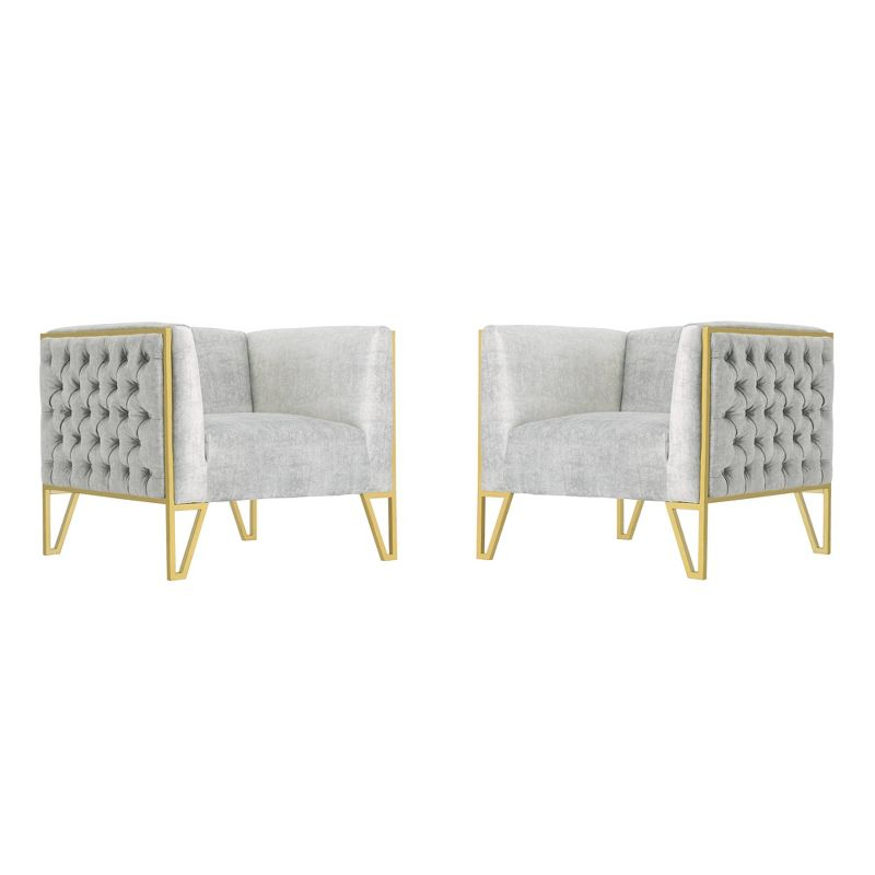 Set of 2 Vector Velvet Accent Chairs Gray - Manhattan Comfort: Plush Upholstery, No Assembly Required