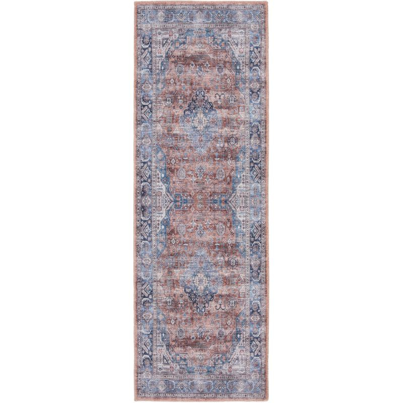 Nourison Washable Brilliance 2' x 6' Blue/Multi Vintage Indoor Bathroom, Kitchen Runner Rug