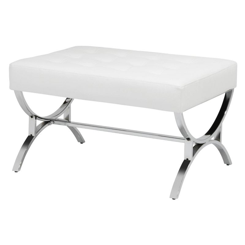 studio designs Newel Modern Square Ottoman Blended Leather and Chrome Metal Frame Chrome/Black: 18" High, Rectangular, Steel Base