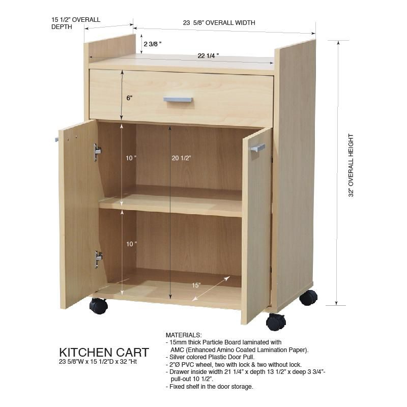 Kings Brand Furniture Northbury 2-Door Microwave Accent Kitchen Cabinet Rolling Cart (Beech)
