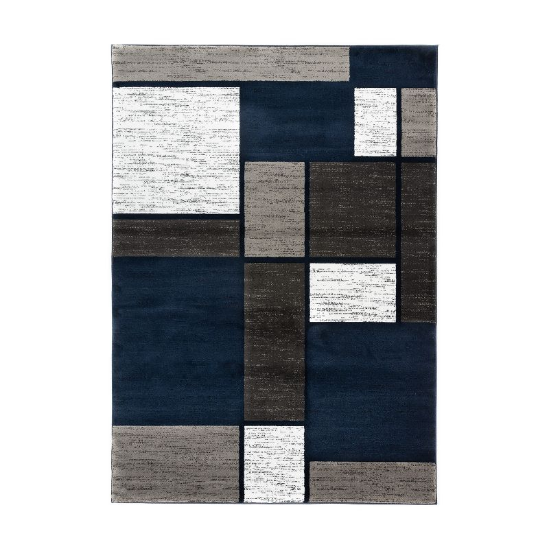 World Rug Gallery Contemporary Modern Boxed Color Block Navy 7'10"x10'2" Indoor Area Rug