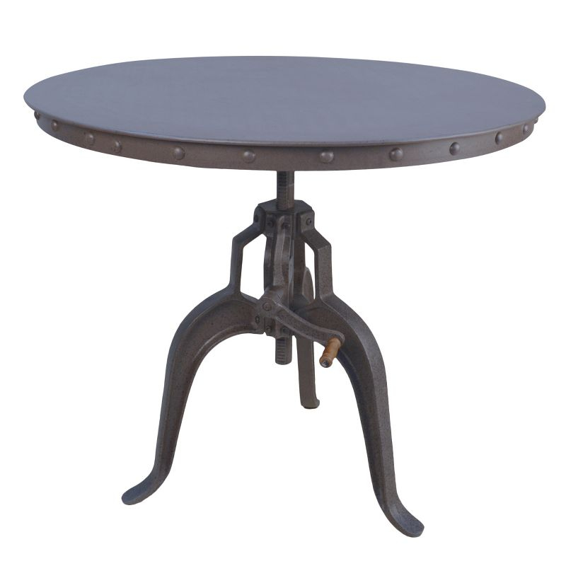 Carolina Living Mundra Adjustable Crank Dining Table: Industrial Style, 30"-36" Height, Metal Frame, Seats 4