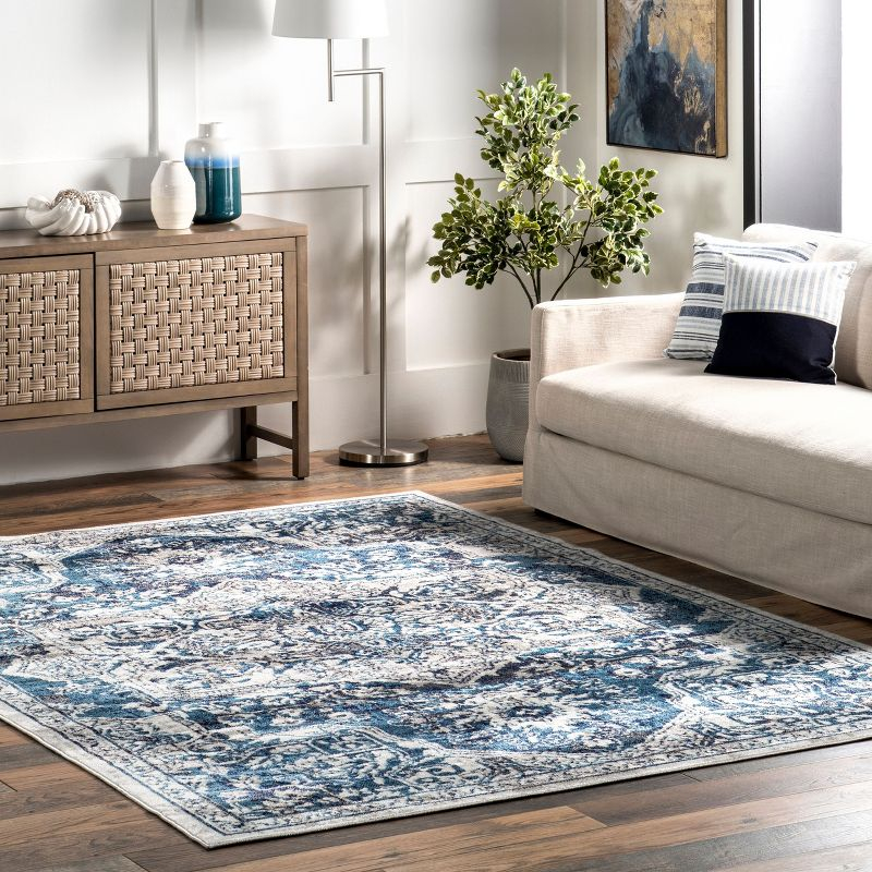 Nuloom Maryanne Geometric 2x3 Accent Indoor Area Rug for Living Room Bedroom Dining Room Entryway Kitchen, Blue/Ivory