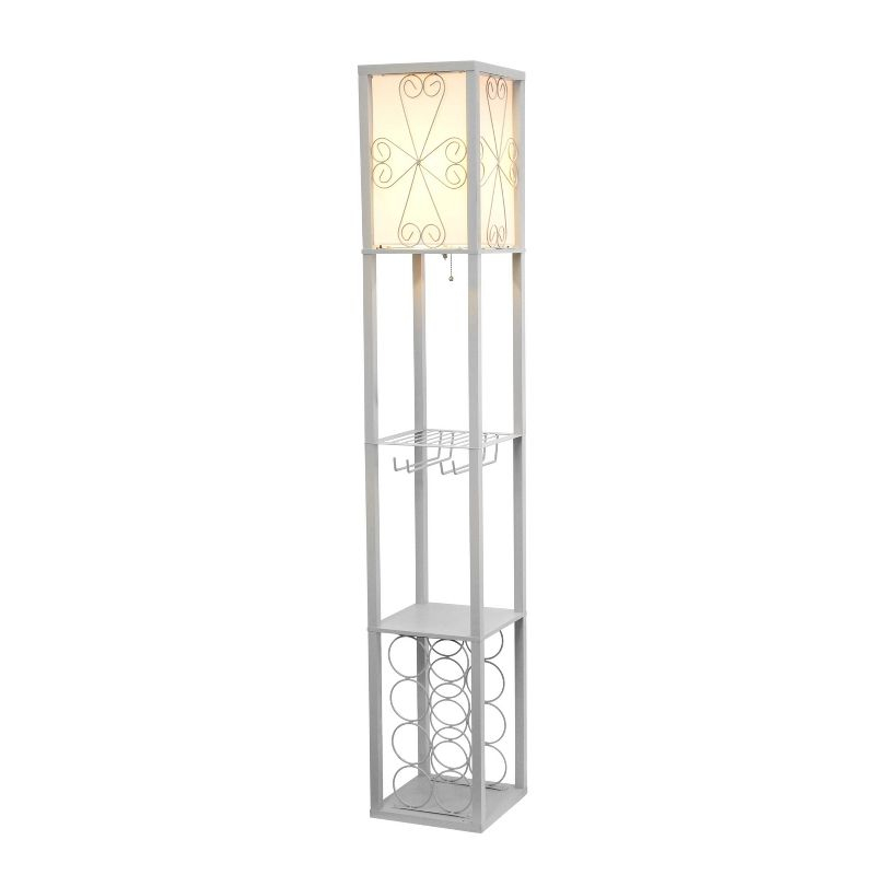 Etagere Organizer Storage Shelf Floor Lamp with Linen Shade Gray - Simple Designs