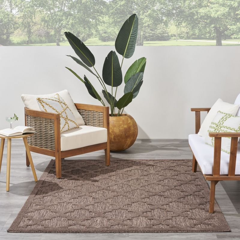 Nourison Easy Care Trellis Flatweave Indoor Outdoor Area Rug 6' x 9' Brown