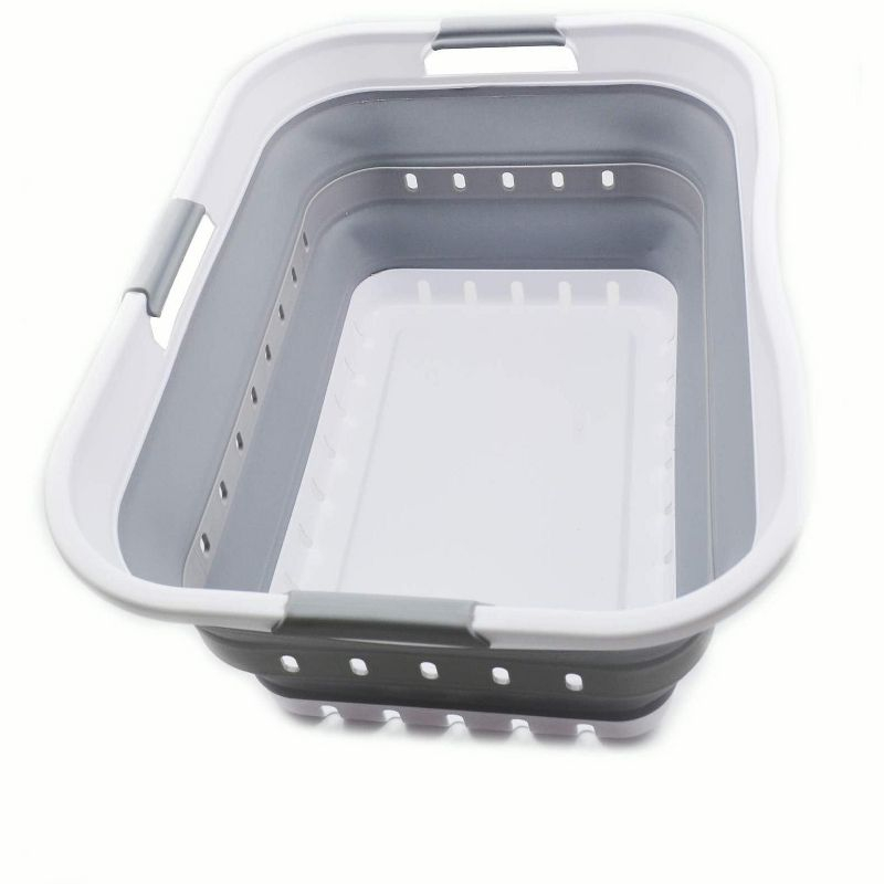 SAMMART 42L (11 gallon) Collapsible Plastic Laundry Basket, White/Grey