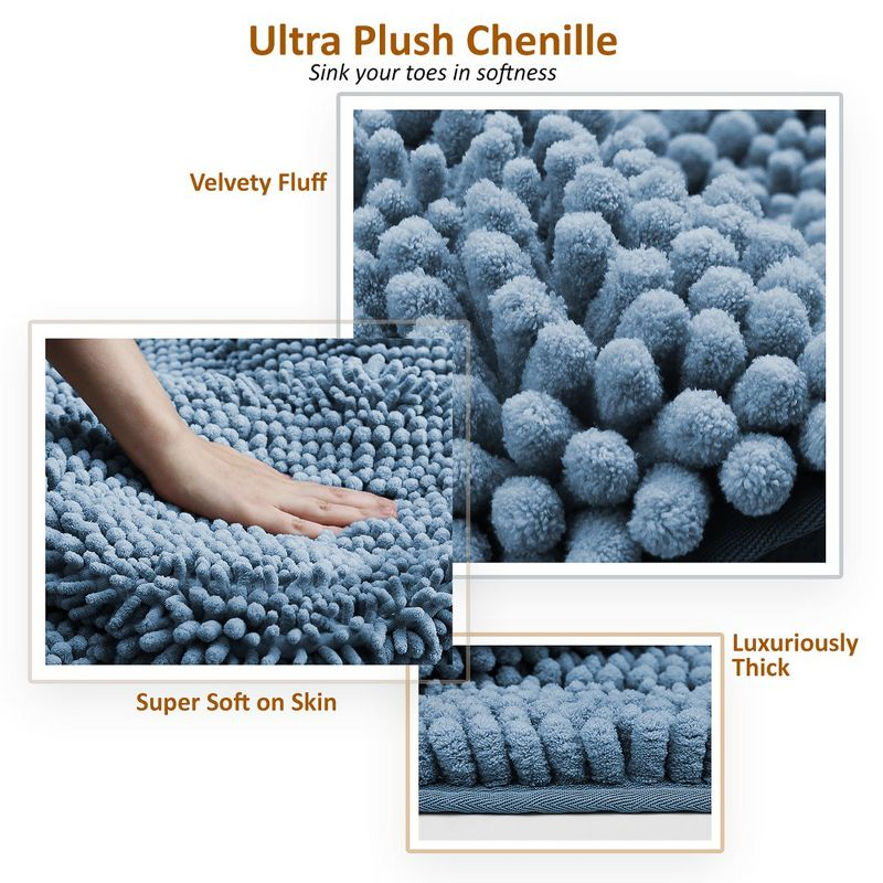 Hearth & Harbor Striped Bathroom Rug, Ultra Soft Large Chenille Bath Mat - Blue Heaven