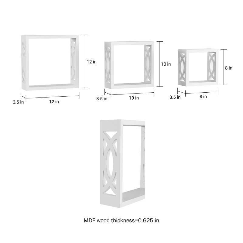 Floating Shelves - Open Cube Wall Shelf Set with Hidden Brackets, 3 Sizes to Display Décor, Photos, More- Hardware Included by Lavish Home (White)