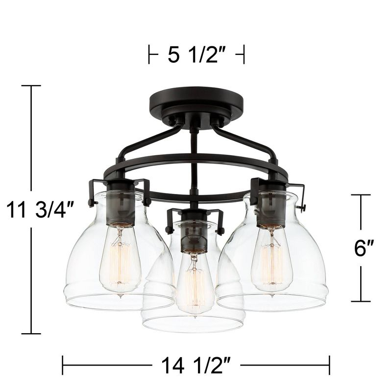 Possini Euro Design Industrial Rustic Farmhouse Ceiling Light Semi Flush Mount Fixture 14 1/2" Wide Bronze 3-Light Clear Glass Shade for Bedroom House