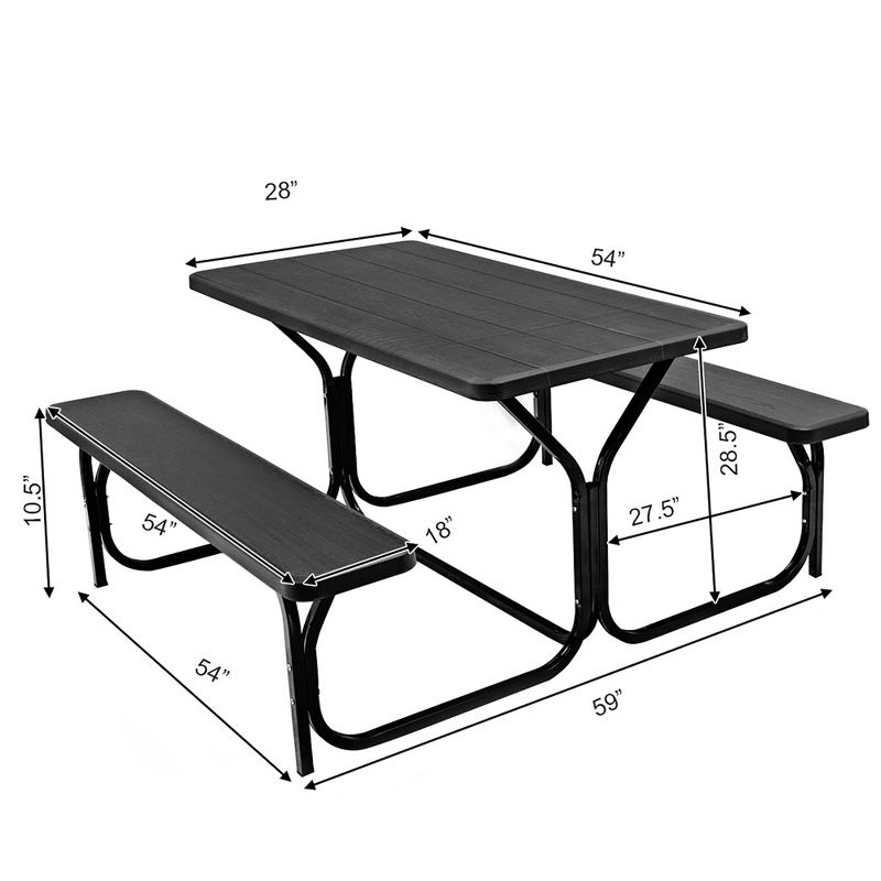 Costway Picnic Table Bench Set Outdoor Backyard Iron Patio Garden Party Dining All Weather Black
