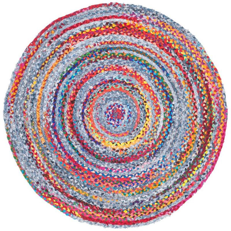 Braided BRD250 Hand Woven Area Rug - Blue/Red - 5' round - Safavieh.
