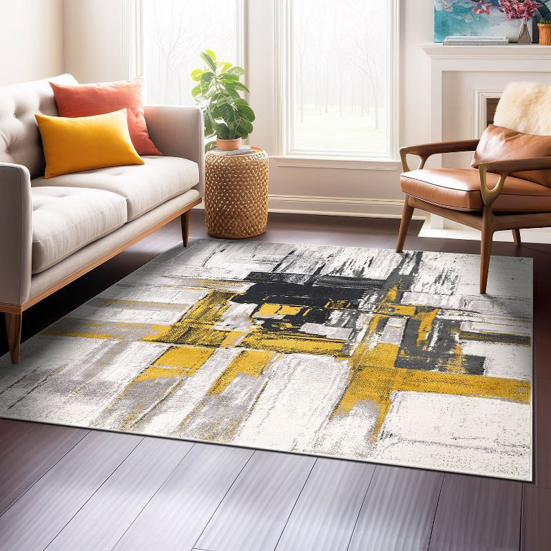 World Rug Gallery Contemporary Modern Abstract Area Rug - Gold 6'6"x6'6"