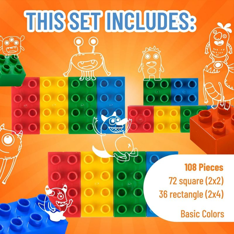 Strictly Briks Toy Large Building Blocks For Kids and Toddlers, Big Bricks Set, Blue, Green, Red, and Yellow, 108 Pieces