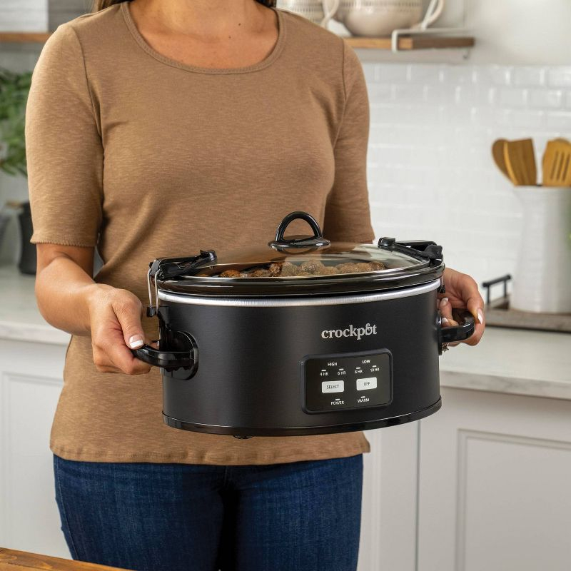Crock-Pot 6qt Cook & Carry One Touch Programmable Slow Cooker Matte Black: Locking Lid, Removable Stoneware Pot