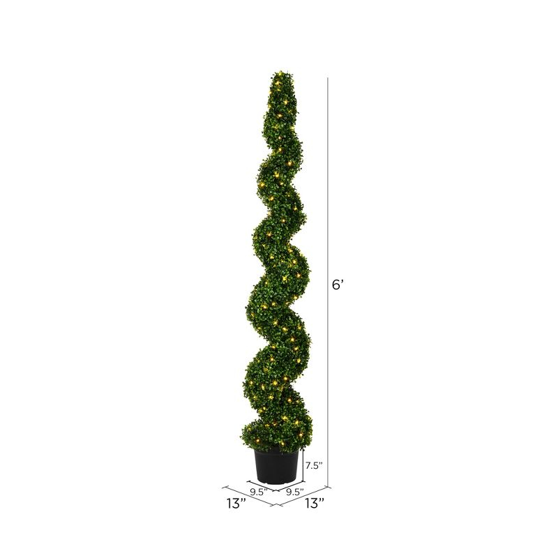 Vickerman 6' Artificial Potted Green Boxwood Spiral Tree. In a 9.5"Lx9.5"Wx7.5"H base.