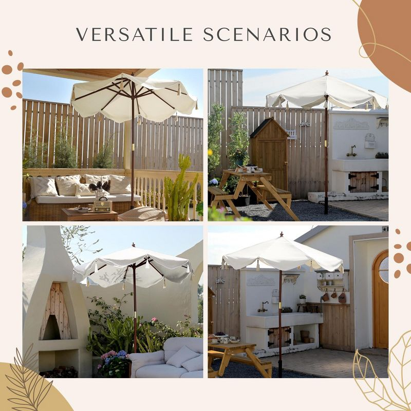LAGarden 7 Ft Fringe Umbrella Replacement Canopy Top Cover Boho Outdoor Yard, Beige with Fringe, BH7W-01C