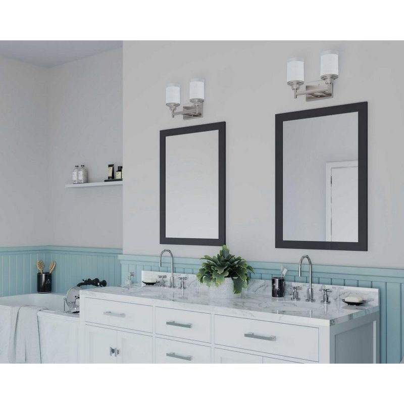 Progress Lighting Alexa Collection 2-Light Bath Fixture, Brushed Nickel, White Linen Glass Shade
