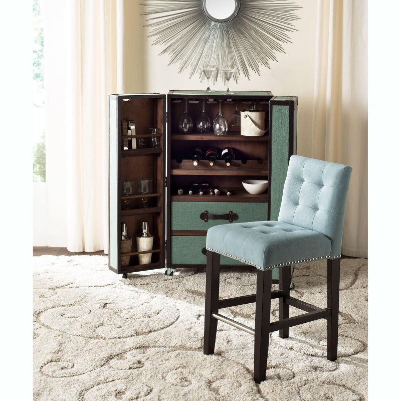 Thompson 23.9" Linen Counter Stool W/ Silver Nailheads - Sky Blue - Safavieh