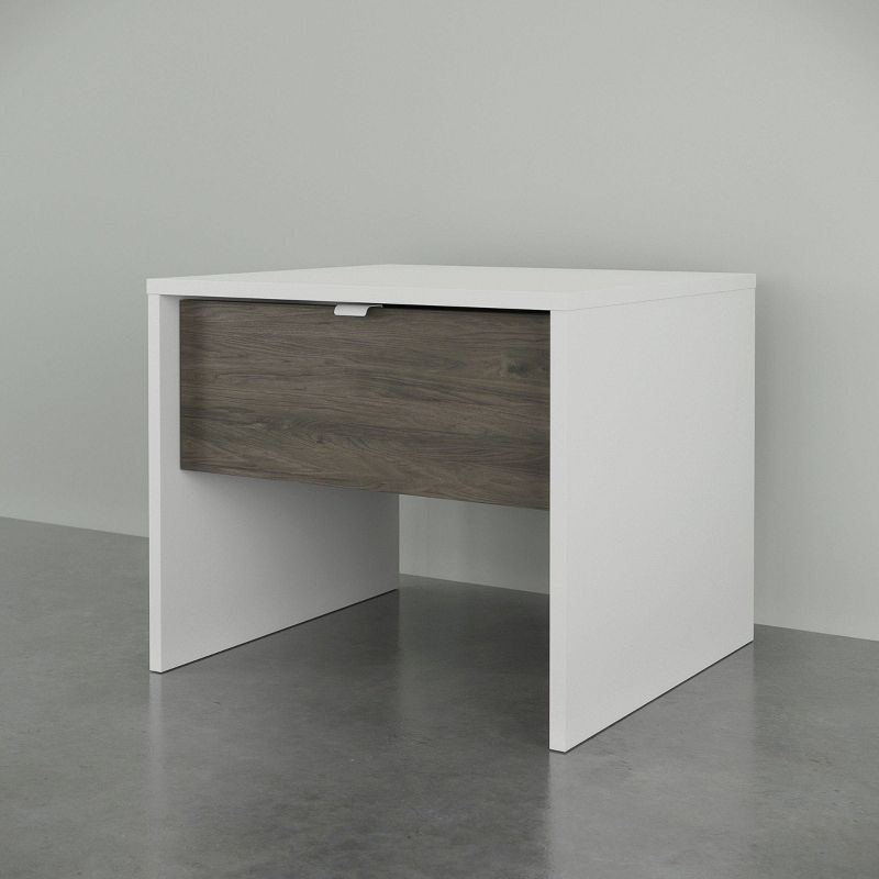 Nexera 1 Drawer Nightstand White/Bark Gray: Mid-Century Modern Bedside Table, Wood Composite, Spot Clean