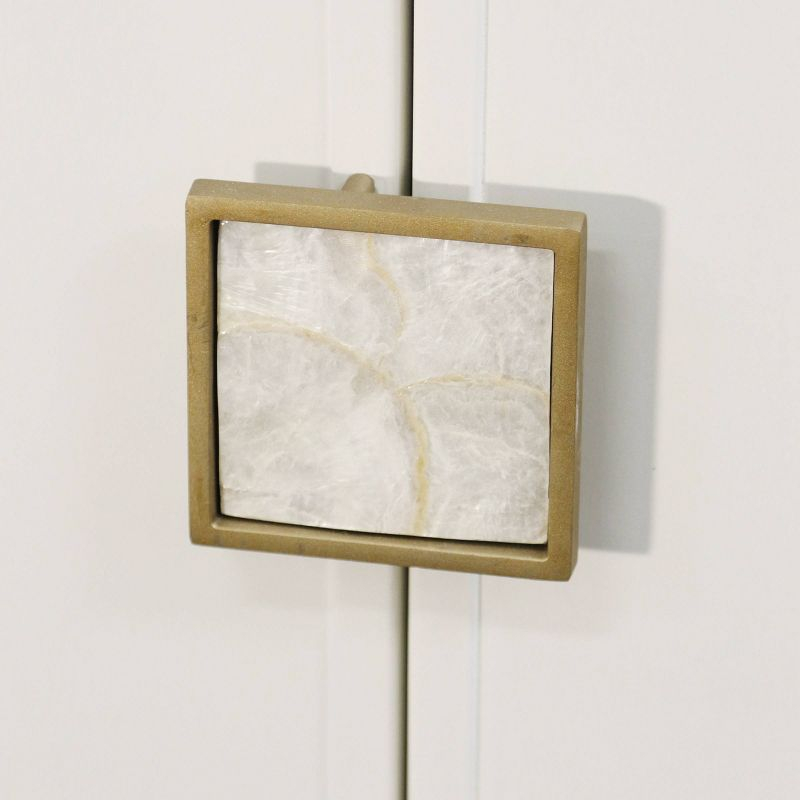 Four Door with Shell Handles Sideboard Cabinet White - StyleCraft: Gold Accents, Modern Buffet Console