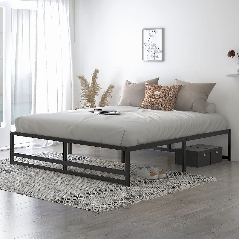 Allewie King Size Platform Bed Frame/Heavy Duty Bed Frame with 14" Clearance Storage/Strong Metal Slats Support/Noise Free/No Box Spring Needed/Black