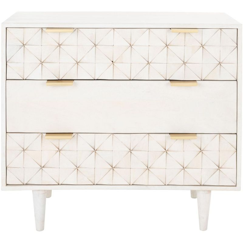 Zinnia 3 Drawer Chest - CHS9000 - White Washed/Brass - Safavieh
