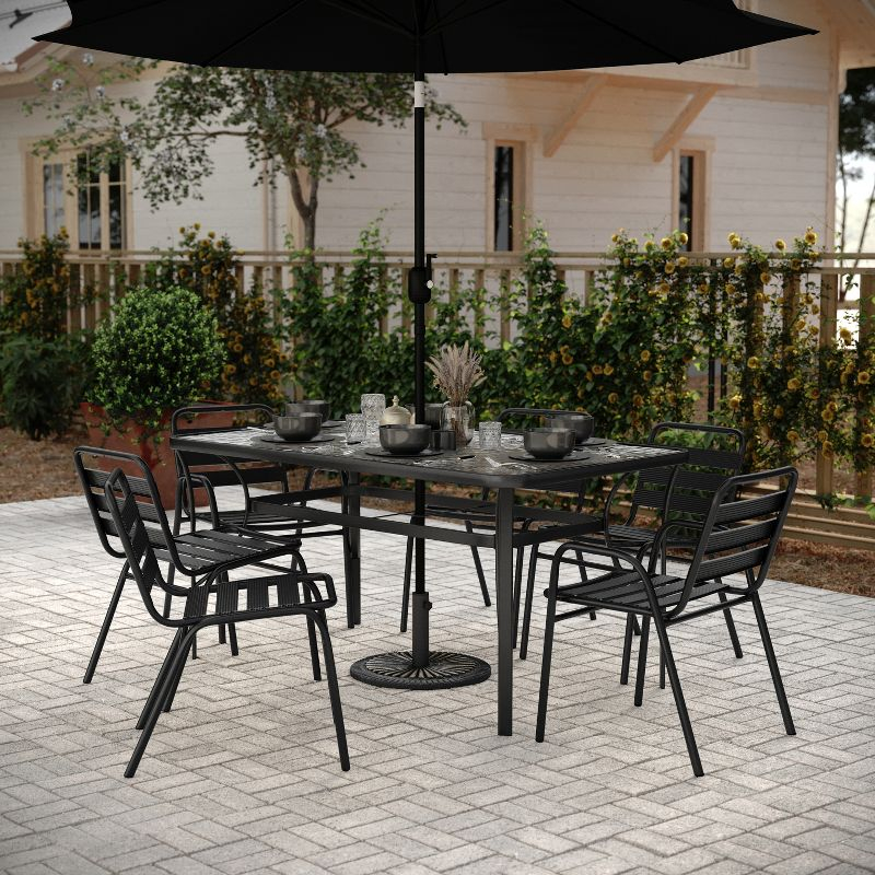 Flash Furniture Kona Universal Bronze Cement Patio Umbrella Base with Sunburst Patterned Weatherproof Plastic Polymer Coating - 19.25" Diameter