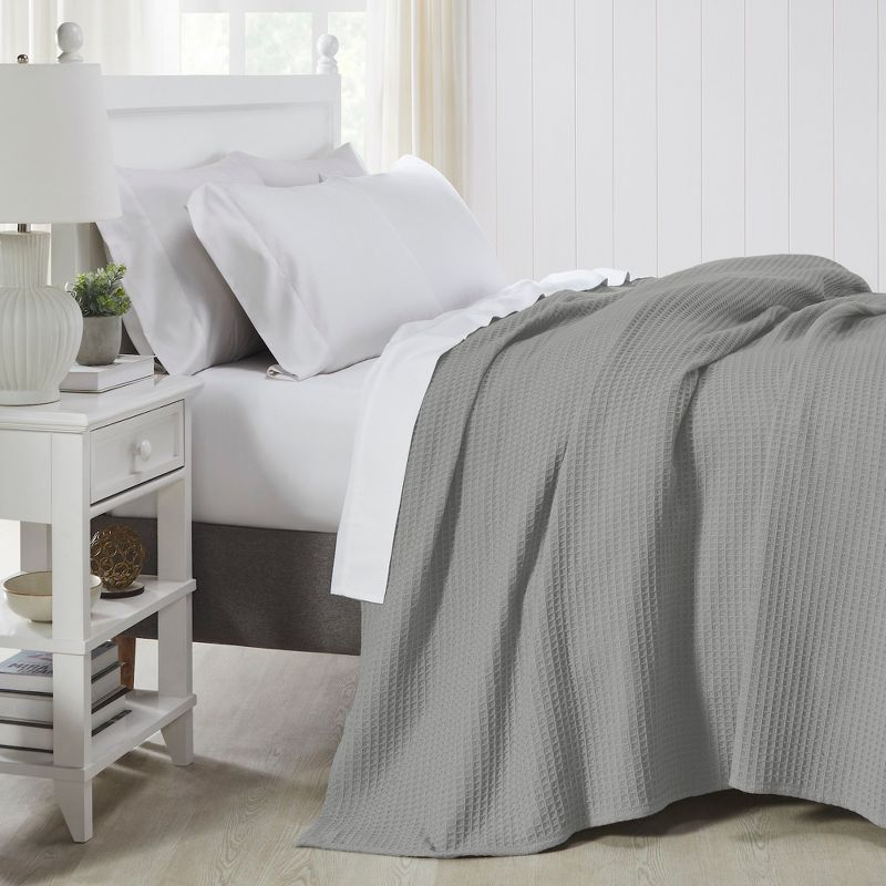 Modern Threads Thermal Waffle Weave Light Gray Cotton Bed Blanket, Twin
