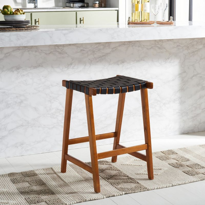 Abreu Rectangle Counter Stool - Black/Natural - Safavieh