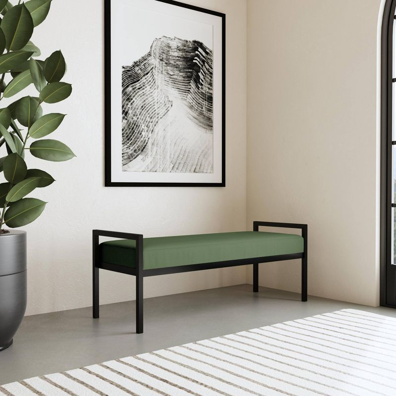 HomePop Modern Metal Bench Loden Green: Upholstered Rectangle for Entryway, End of Bed