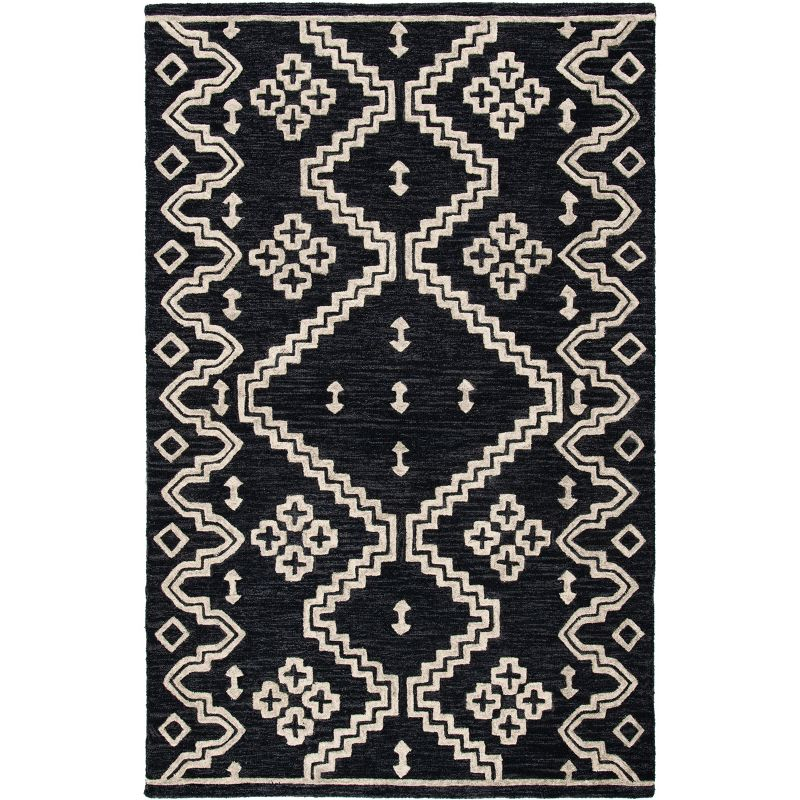 Abstract ABT852 Handmade Indoor Area Rug - Black/Ivory - 4'x6' - Safavieh
