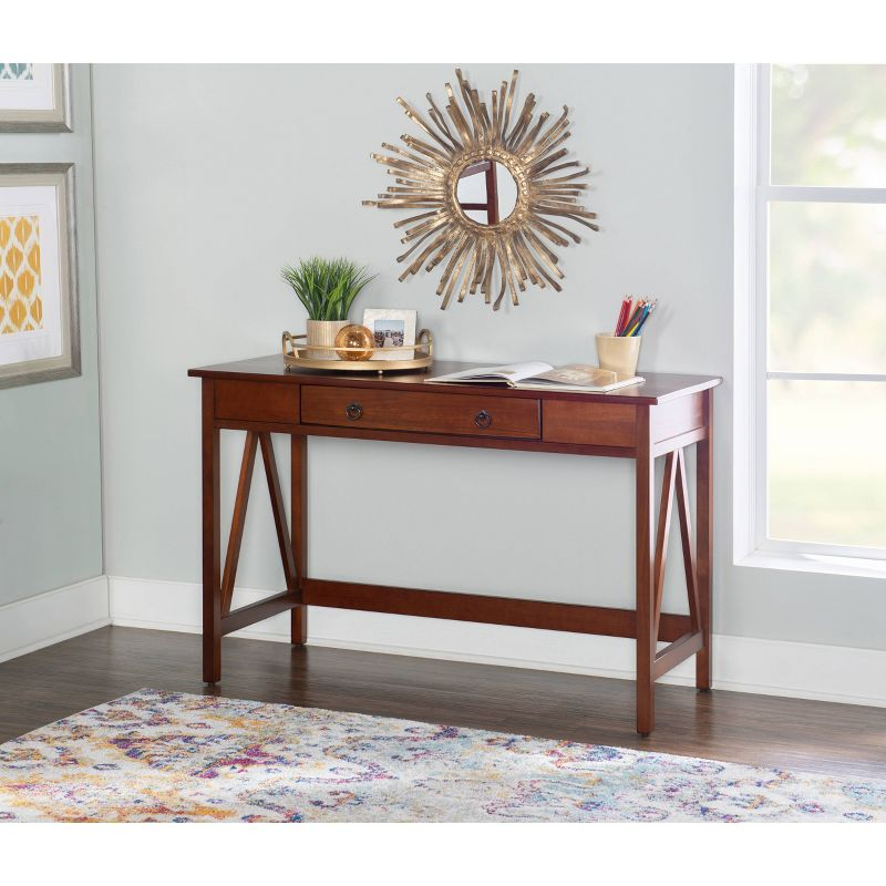46" Titian Transitional Writing Desk Tobacco - Linon: Home Office Furniture, Pine Frame, Metal Hardware