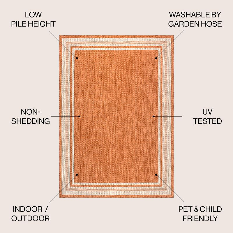 4' x 6' James Modern Border Stripe Indoor/Outdoor Area Rug, Orange/Cream - JONATHAN Y