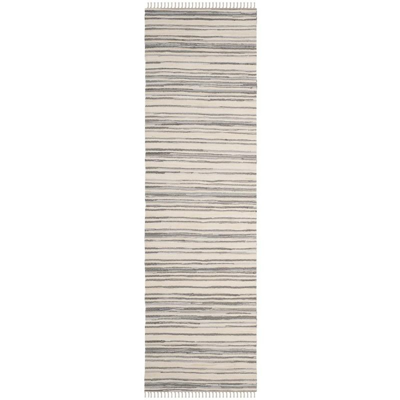 Rag Rug RAR126 Hand Woven Indoor Runner Rug - 2'3"x6' - Ivory/Grey - Safavieh