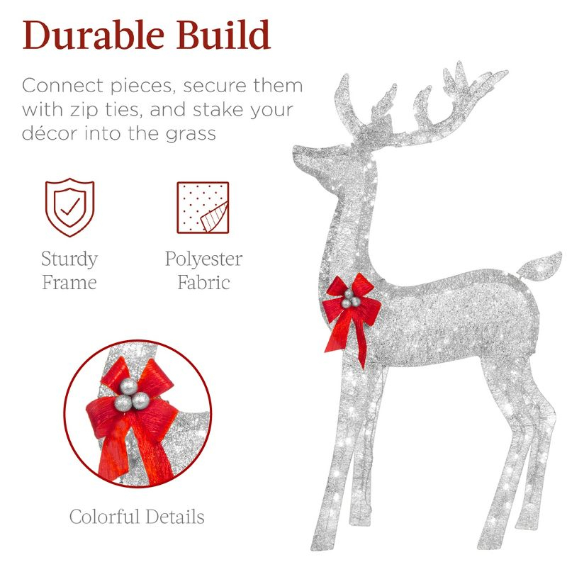 Best Choice Products 6.5ft 3-Piece Lighted Christmas Deer Set Outdoor Yard Decoration w/ 385 LED Lights, Stakes - Silver