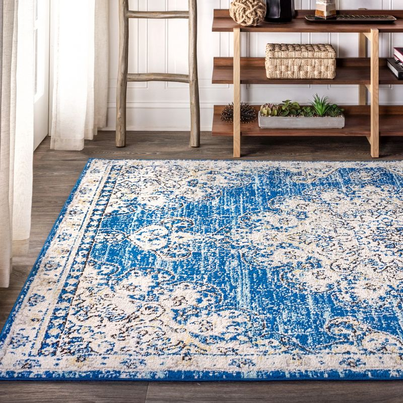 JONATHAN Y Bohemian FLAIR Boho Vintage Medallion Blue/Cream 4 ft. x 6 ft. Area Rug