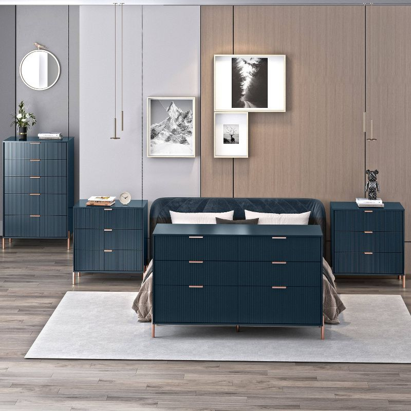 Festivo 4pc Modern Elegance Bedroom Chest and 6 Drawer Dresser and 3 Drawer Nightstands Set Navy